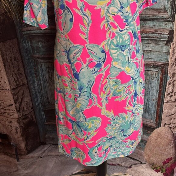 Lilly Pulitzer La Jolla Raz Berry Lobsters in Love dress, size medium, EUC - Picture 4 of 10